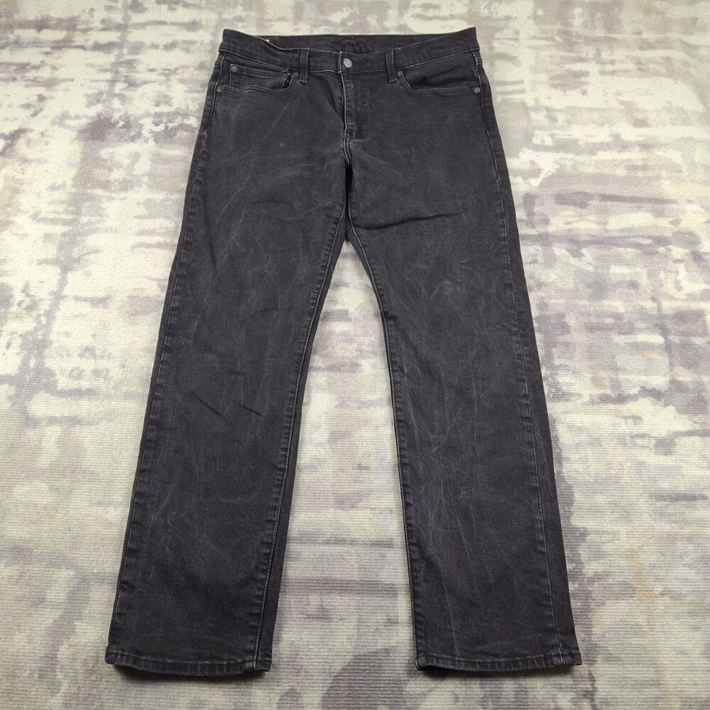 Levis 502 Regular Taper Jeans Mens 36x32 Washed Gray Faded Black Denim Pants Slm